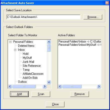 Automatically save attachments to hard drive  from Outlook folders.
